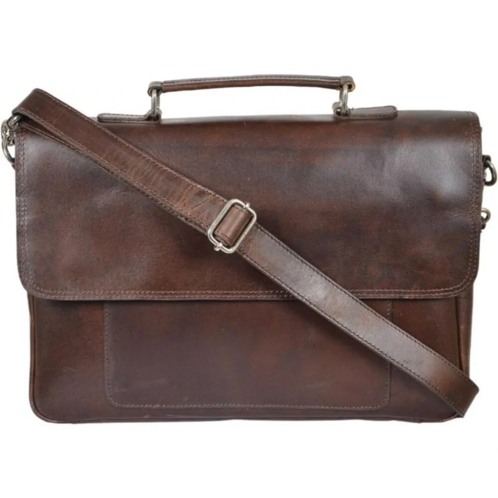 Handcrafted Full Grain Leather Briefcase for Men, Fits 15.6